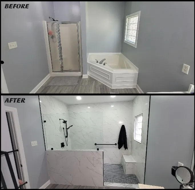 JDS Bath VA Grant Veteran bathroom remodel large tile walk in shower glen allen va