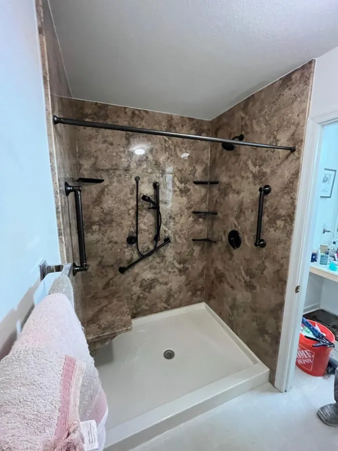 JDS Bath acrylic shower with mounted wall and hand held showerhead richmond va