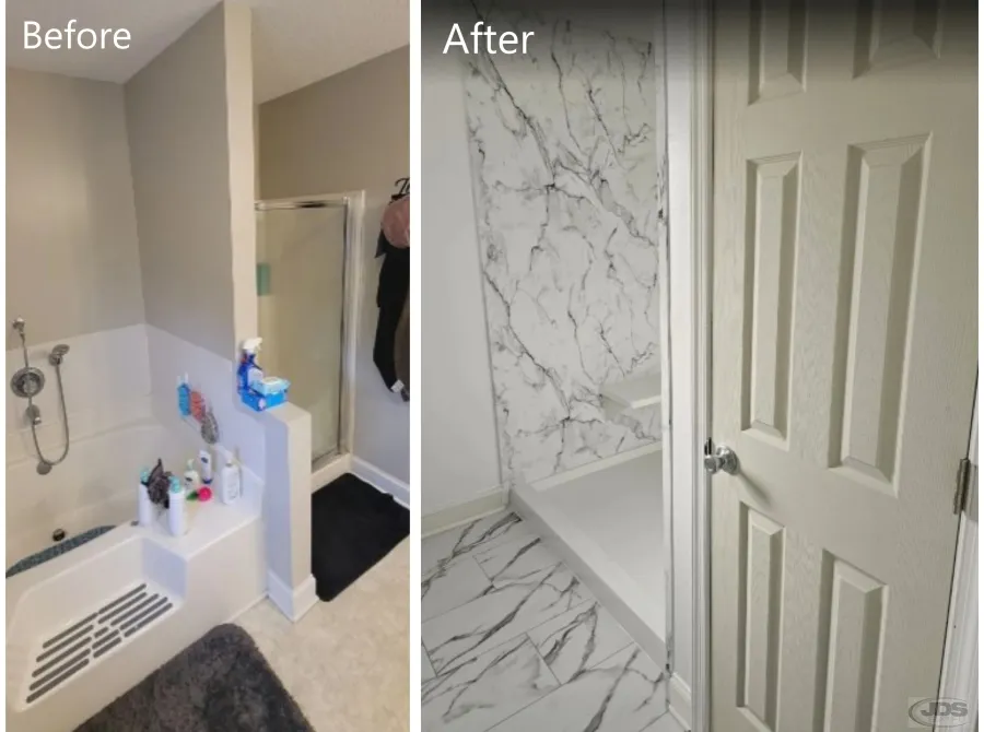 JDS Bath bathtub to shower tiny shower to closet bathroom remodel before and after centeral va