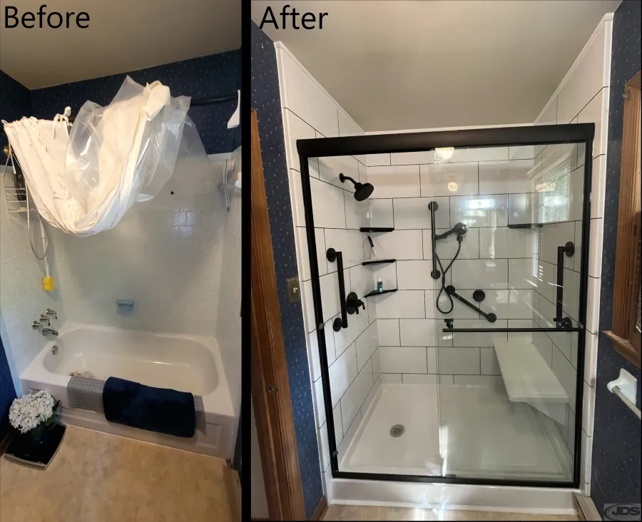 JDS Bath before and after tub to shower conversion large imprint acrylic centeral va