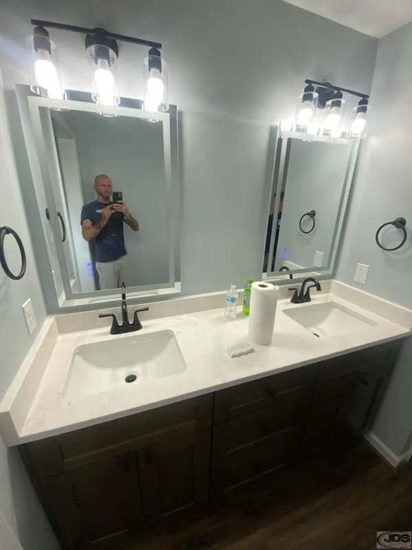 JDS Bath double sink vanity double mirrors with matching lights disputanta va
