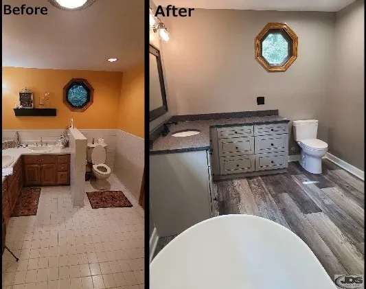 JDS Bath floor vanity toilet mirror replaced centeral va
