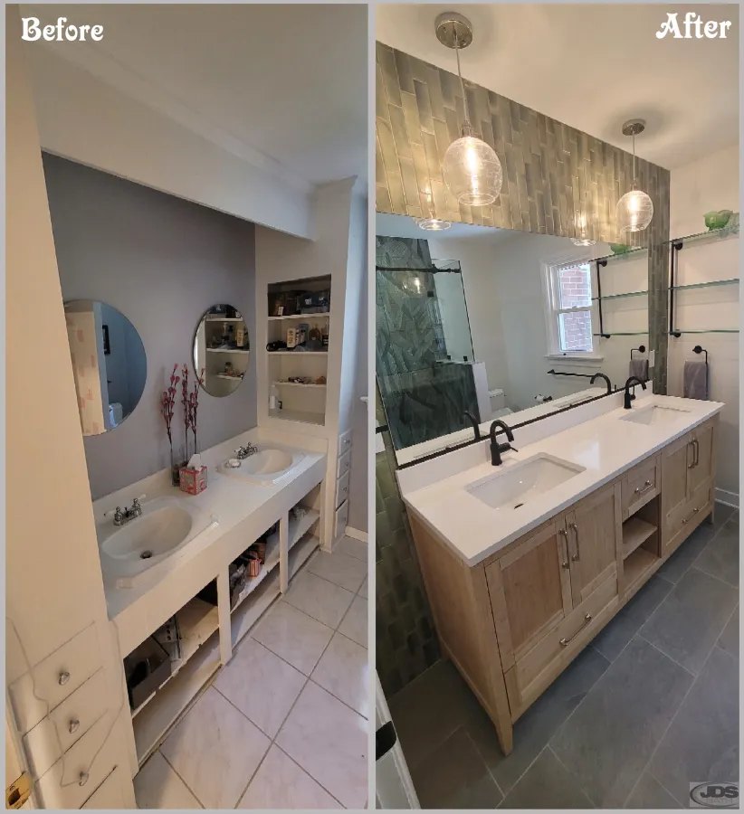 JDS Bath full remodel vanity replacement mirror lights double sink richmond va