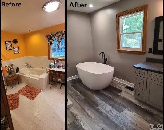JDS Bath garden tub replaced with free standing bathtub and floor mounted faucet centeral va