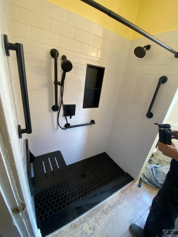 JDS Bath monochromatic tile shower VA Grant richmond va
