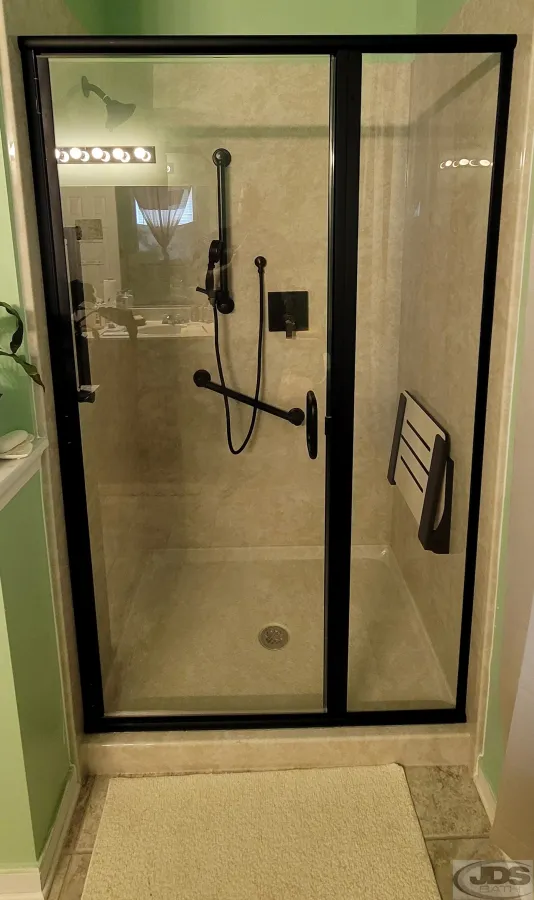 JDSBATH acrylic walk in shower glass door and panel folding bench richmond va