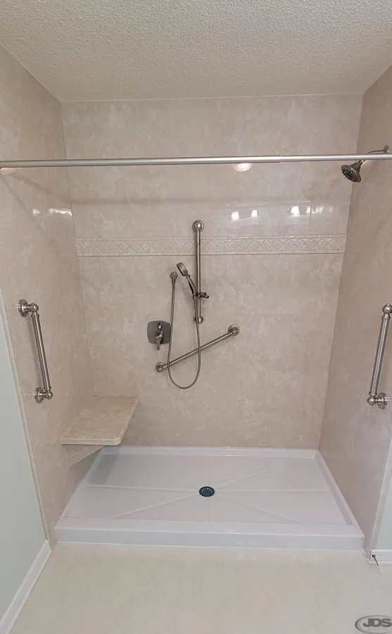 JDSBath acrylic shower with acrylic full wall surround richmond virginia ada bathroom