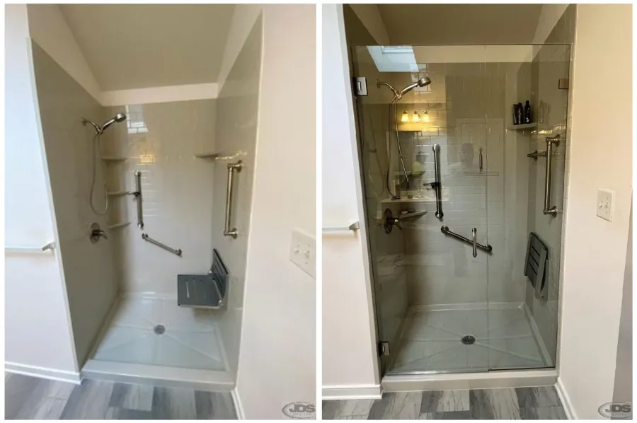 JDSBath acrylic walk in shower folding bench glass door panel richmond va