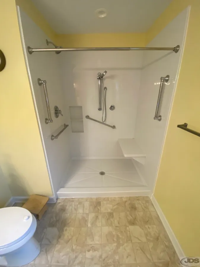 JDSBath acrylic walk in shower niche stationary bench centeral va