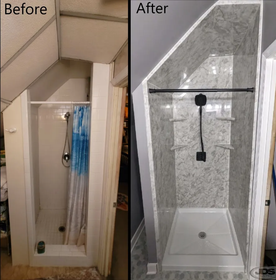 JDSBath attic bathroom remodel small acrylic shower henrico va