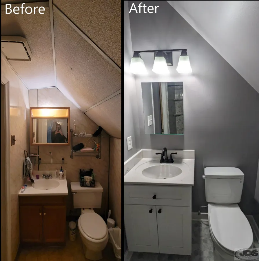 JDSBath attic bathroom remodel vanity mirror toiled floor henrico va