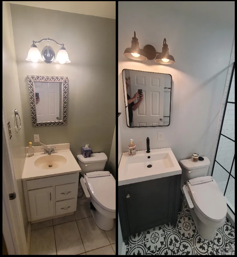 JDSBath bathroom remodel new vanity mirror light flooring richmond va
