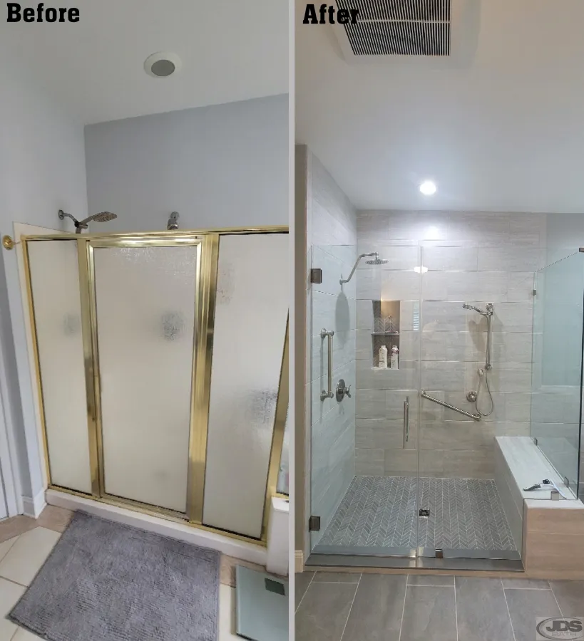 JDSBath bathroom remodel shower replacement glass enclosure tile chester va