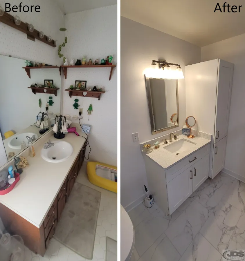 JDSBath bathroom remodel vanity mirror lighting extra stroage cabinet chesterfield va