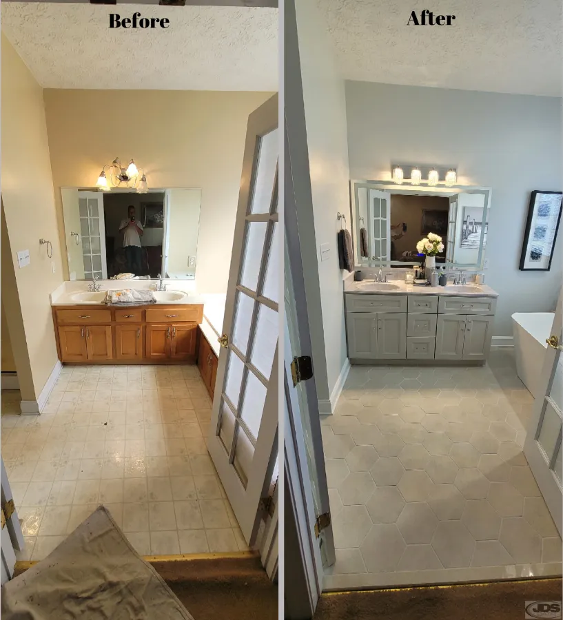 JDSBath bathroom remodel vanity mirror lighting flooring replacedchester va
