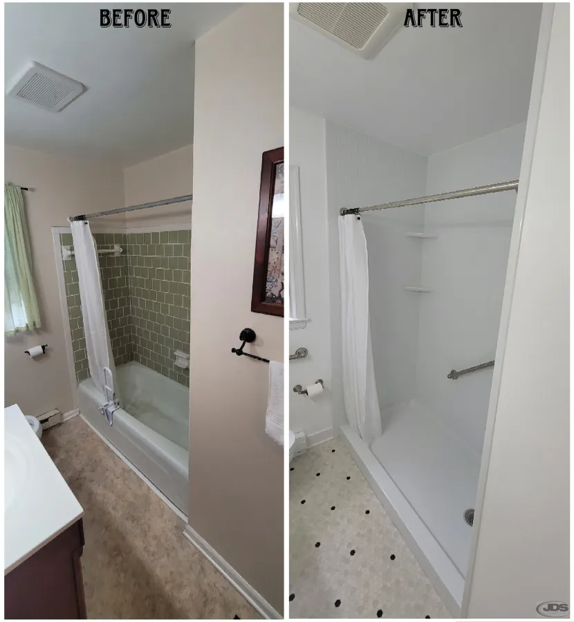 JDSBath before and after bathroom remodel bathtub to shower conversion acrylic richmond va