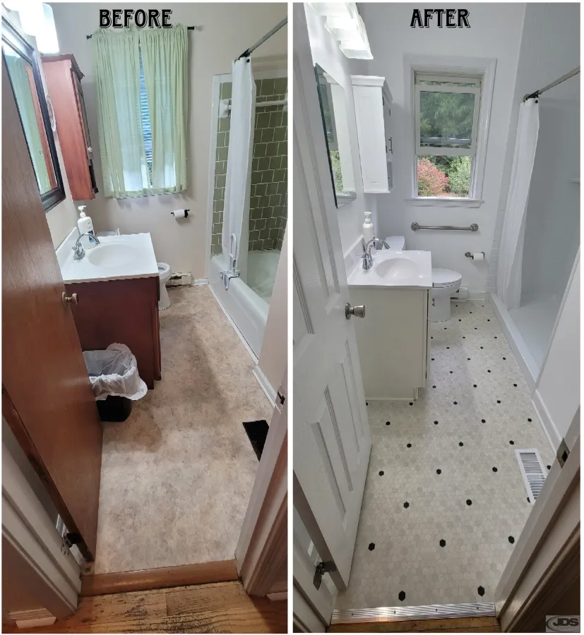 JDSBath before and after bathroom remodel bathtub to shower conversion acrylic vanity richmond va
