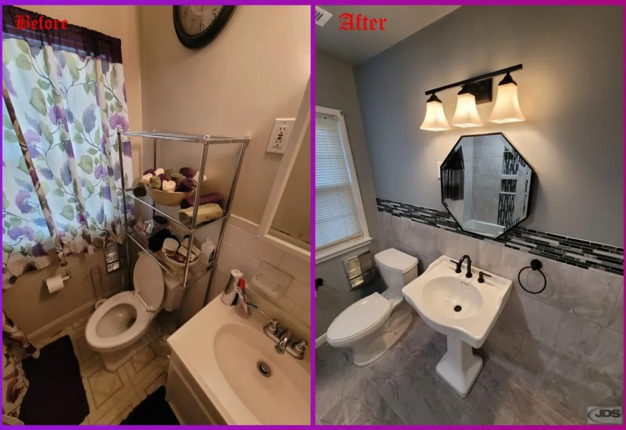 JDSBath before and after bathroom remodel tile wall toilet petersburg va