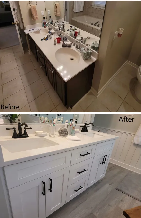 JDSBath before and after bathroom remodel vanity double sink marble richmond va