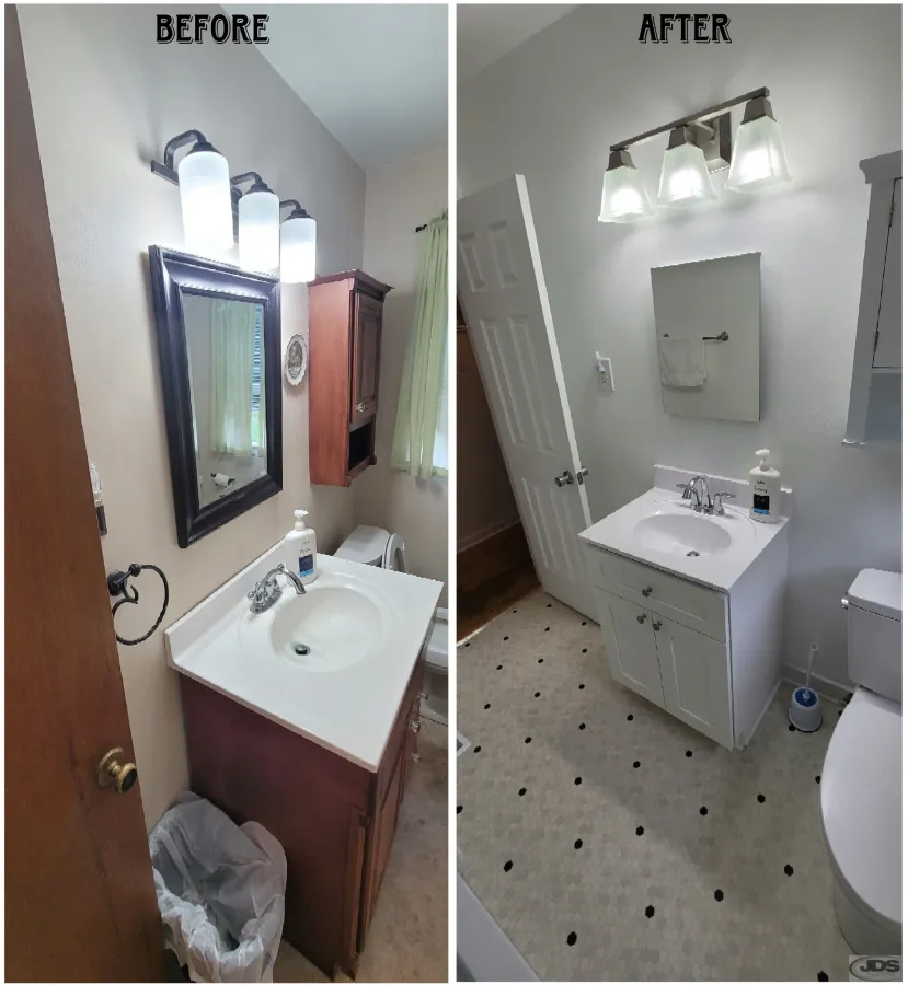 JDSBath before and after bathroom remodel vanity mirror floor richmond va