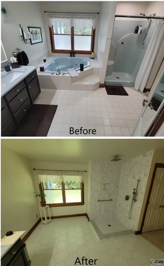 JDSBath before and after bathtub and shower to walk in tile shower ashland va