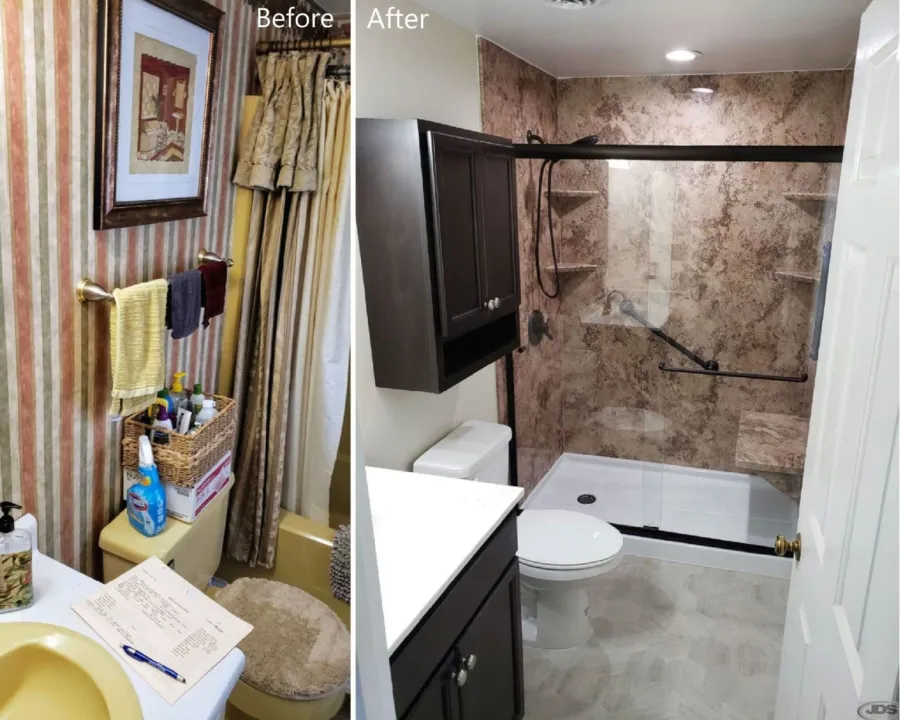 JDSBath before and after bathtub replacement walk in shower installed acrylic chesterfield va