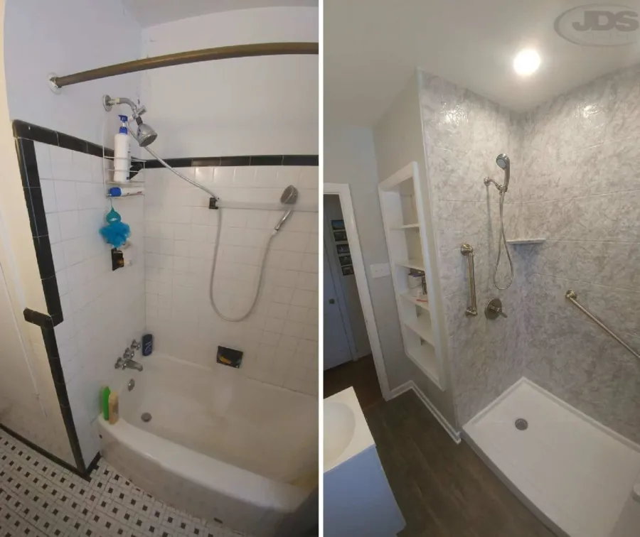 JDSBath before and after bathtub to shower conversion acrylic walk in shower henrico va