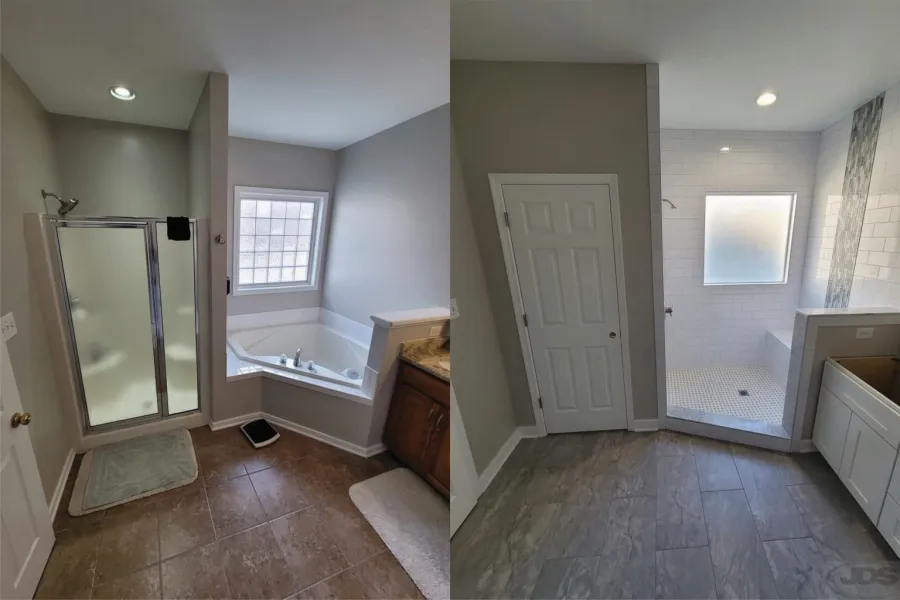 JDSBath before and after complete bathroom remodel midlothian va closet tile walk in shower