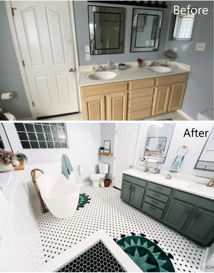 JDSBath before and after complete bathroom remodel soaking bathtub tile vanity mirror chester va