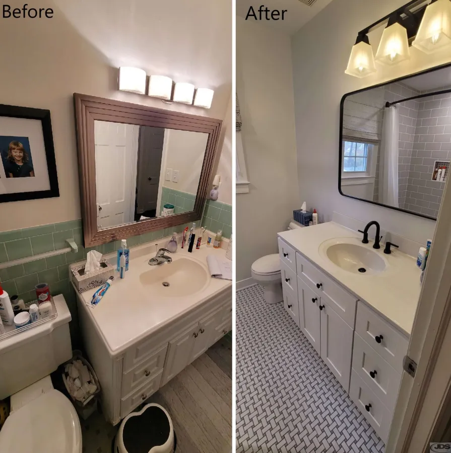 JDSBath before and after complete remodel bathroom richmond va tile floor custom vanity