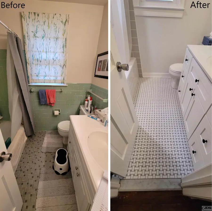 JDSBath before and after complete remodel bathroom tile floor richmond va