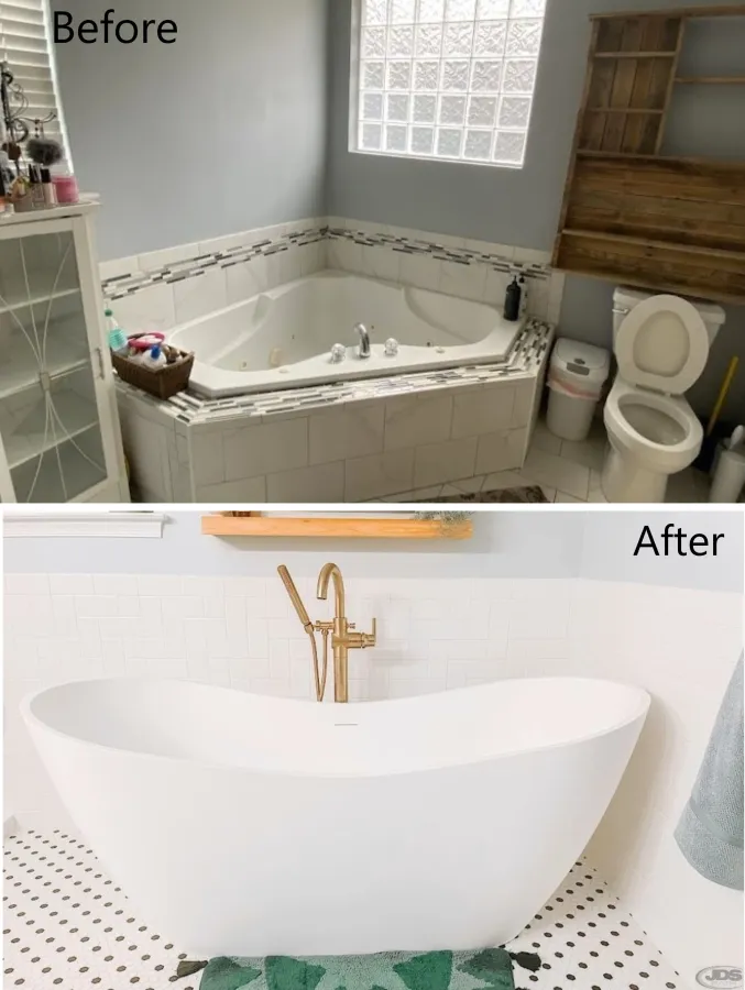JDSBath before and after corner soaking bathtub to free standing soaking bathtub chester va