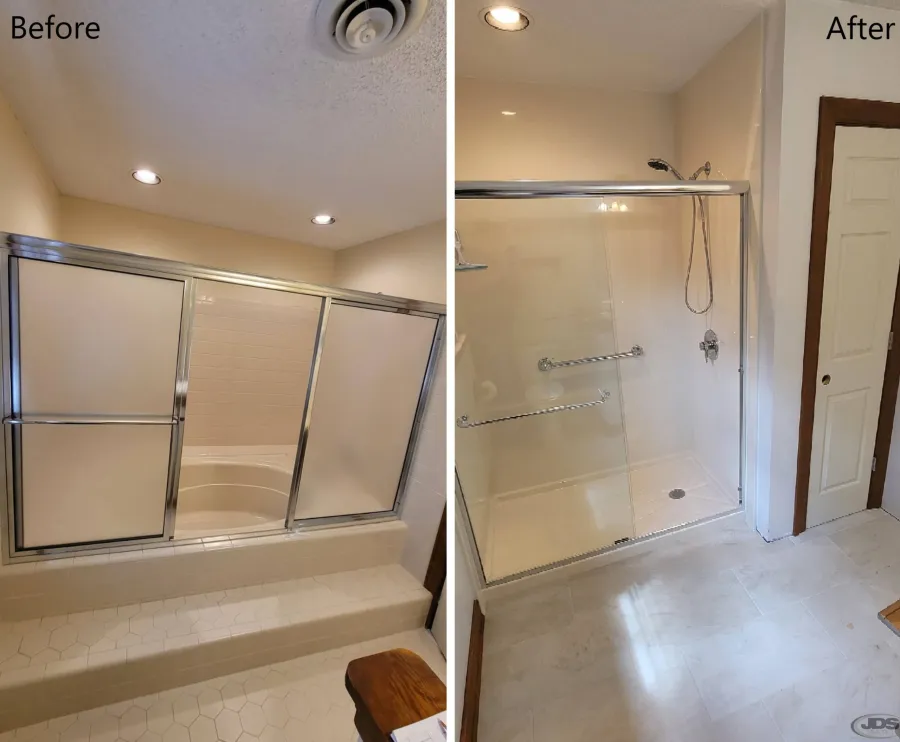 JDSBath before and after dangerous bathtub to walk in shower conversion closet mechanicsville va