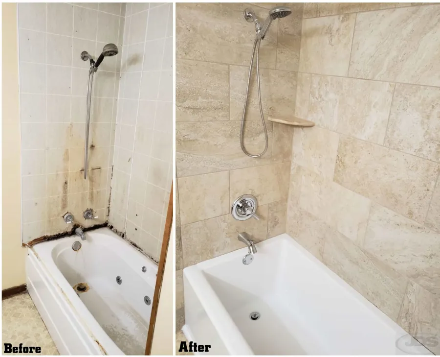 JDSBath before and after gross bathtub replacement new acrylic bathtub tile surround richmond va
