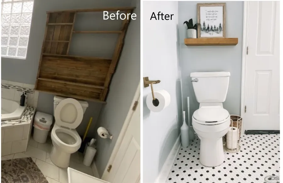 JDSBath before and after new toilet floor shelf chester va