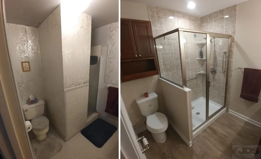 JDSBath before and after shower replavement wall removal mechanicsville virginia