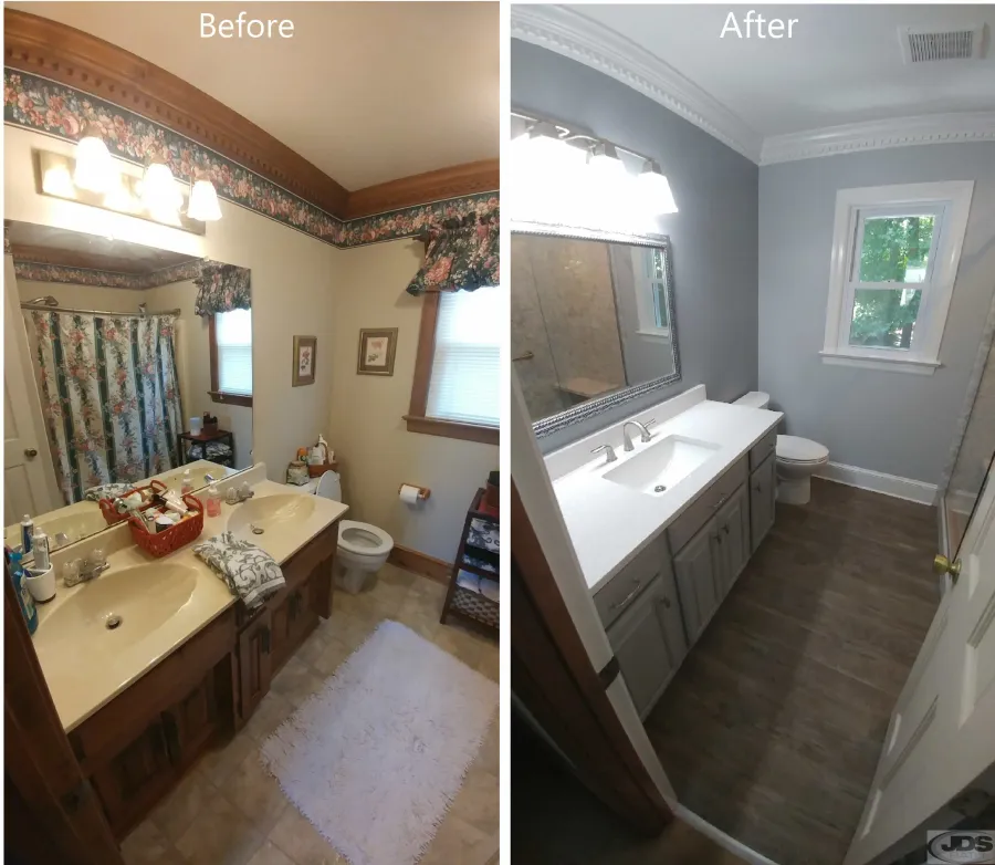 JDSBath before and after vanity and bathtub replacement to walk in shower acrylic dewitt va