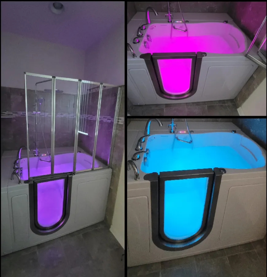 JDSBath color changing walk in bathtub tile wall rain hand held showerhead glass folding door new kent va