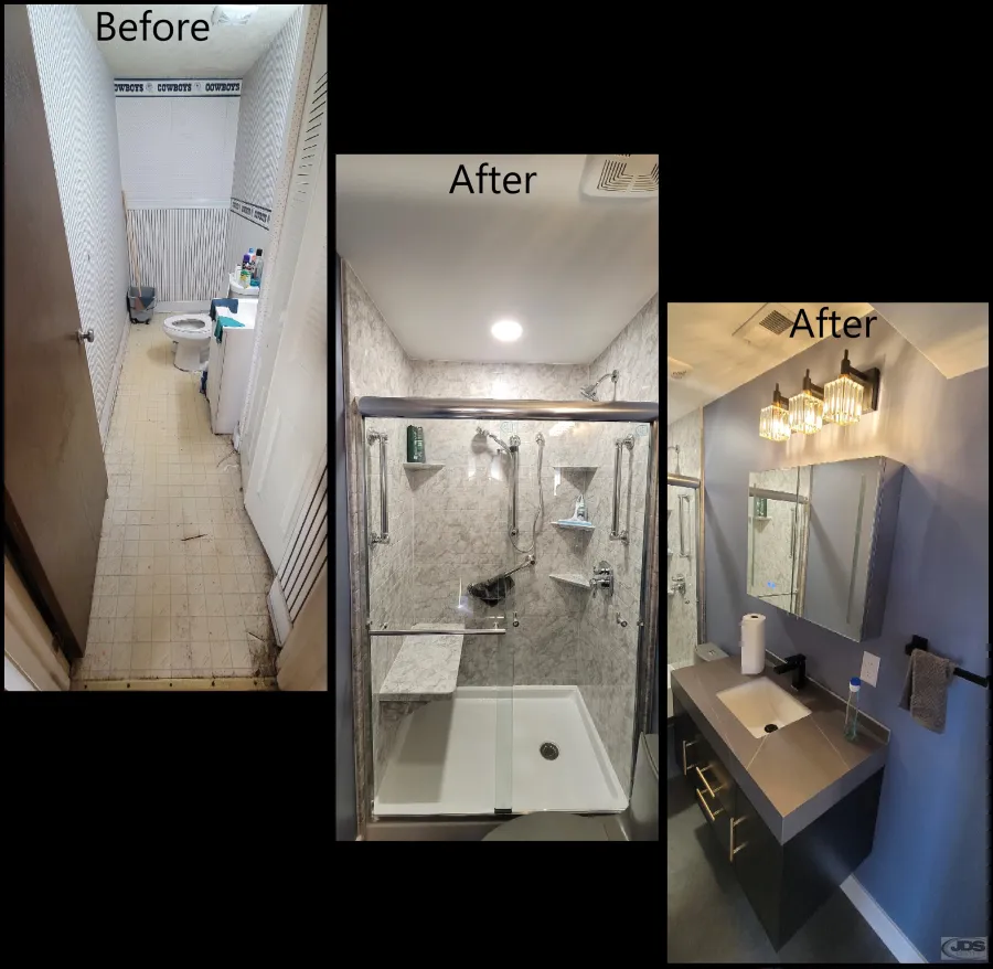 JDSBath complete remodel half bath to full bath acrylic imprint shower mounted vanity chesterfield va