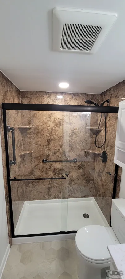 JDSBath full wall acrylic two color wal in shower glass door centeral va