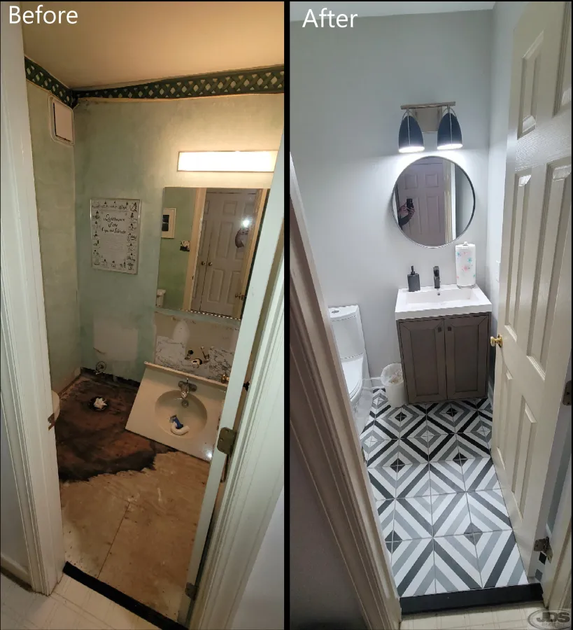 JDSBath half bath remodel leaking toilet damaged subflooring centeral va