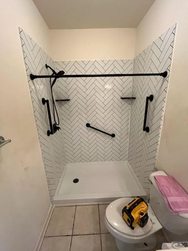 JDSBath laser etched herringbone acrylic walk in shower with bath concepts shower pan centeral va