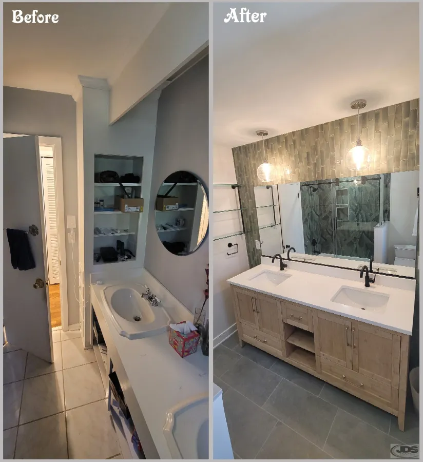 JDSBath new modern vanity double sink lighting large mirror richmond va