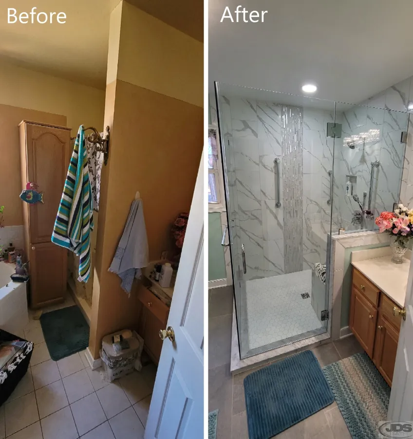 JDSBath non loadbaring wall removed shower replacement tile aylett va