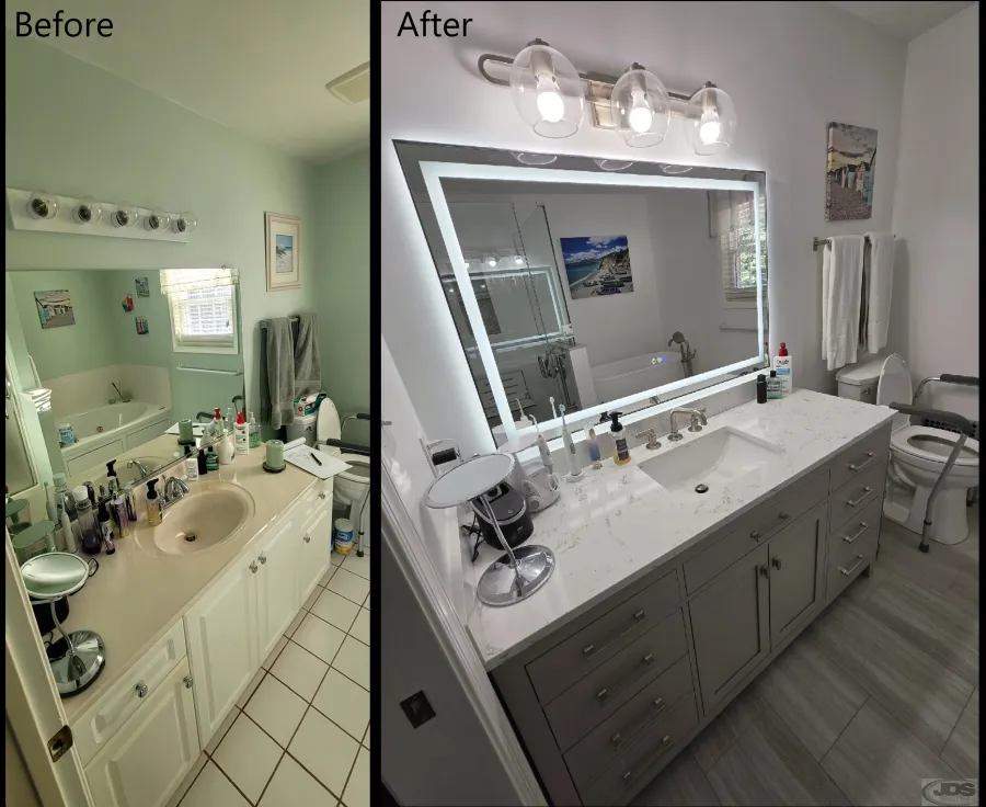 JDSBath replace vanity bathroom mirror lighting floorig and toilet chester va