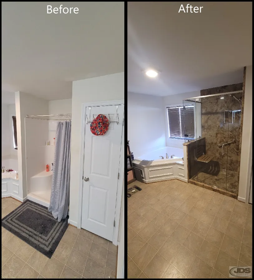 JDSBath shower replacement wet area only acrylic walk in shower folding bench centeral va