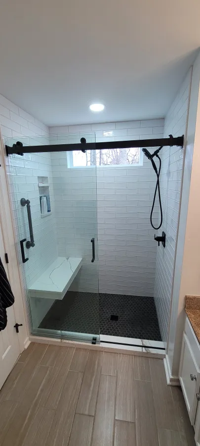 JDSBath tile shower glass door mounted bench midlothian va