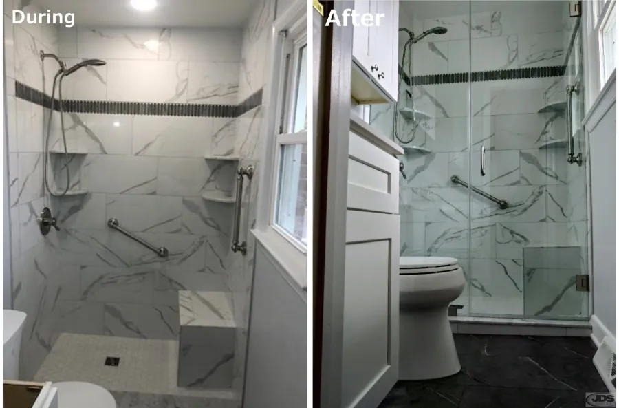 JDSBath tile shower glass door panel richmond va