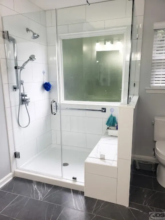 JDSBath tile shower knee wall window tile floor chester va