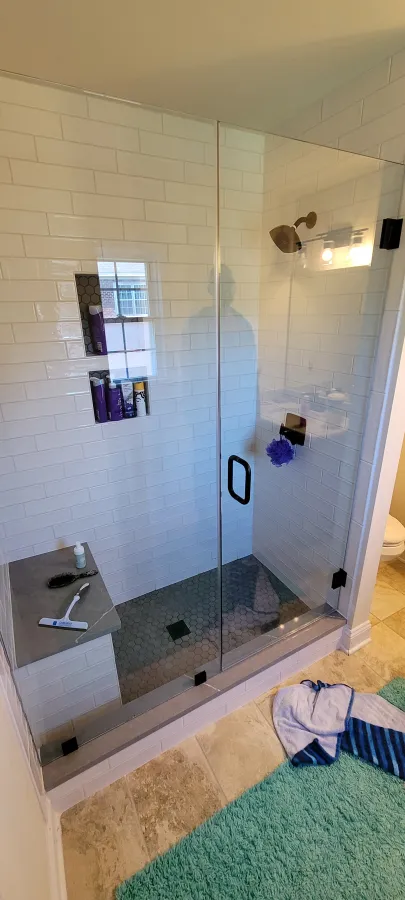 JDSBath tile walk in shower frameless glass door panel enclosure chesterfeild va